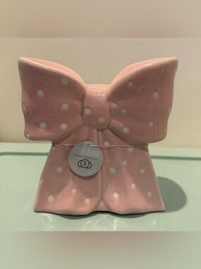 Pretty Pink Polka Dot Bow Ceramic Coin Bank- NWT